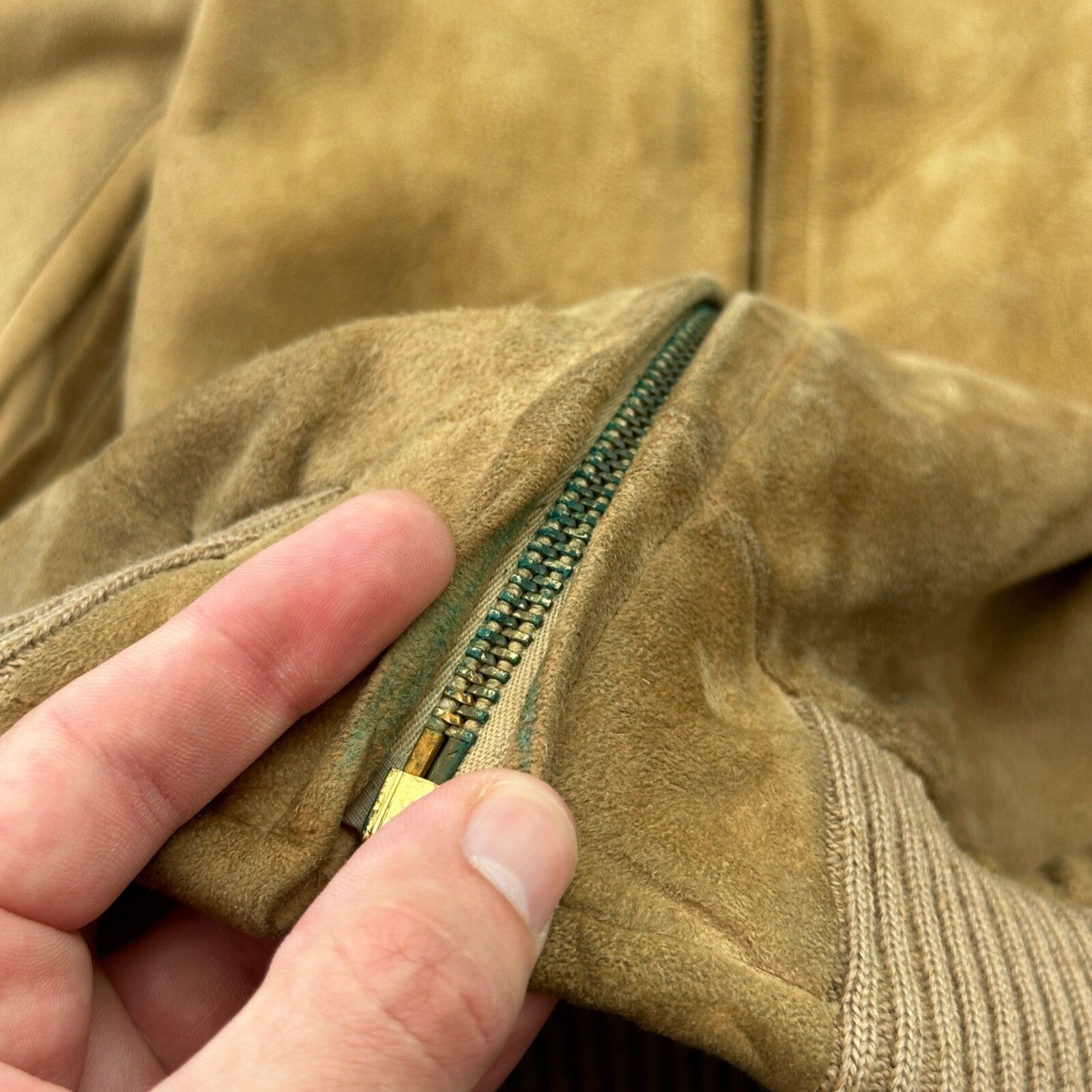 VTG 1950s DuPont Quilon Jacket Tan Suede Leather Lined Bomber 44 Rockabilly