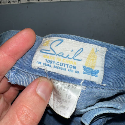 VTG 70s Jeans Canvas High Waist Sears Military Style P44 29x25 Capri HBT Rare