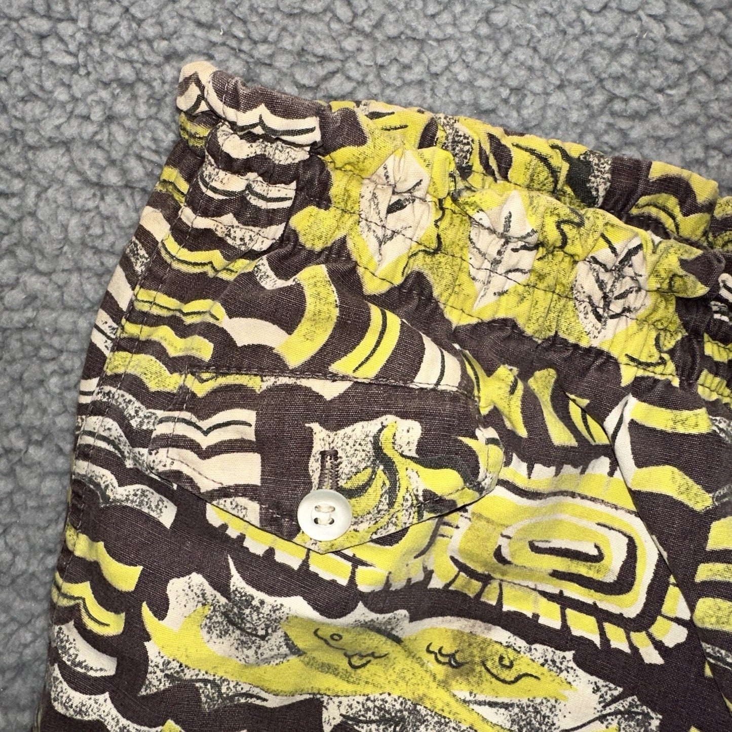 Vtg 40s California Aloha Yellow 50s Swim Trunks Board Shorts Floral Rockabilly