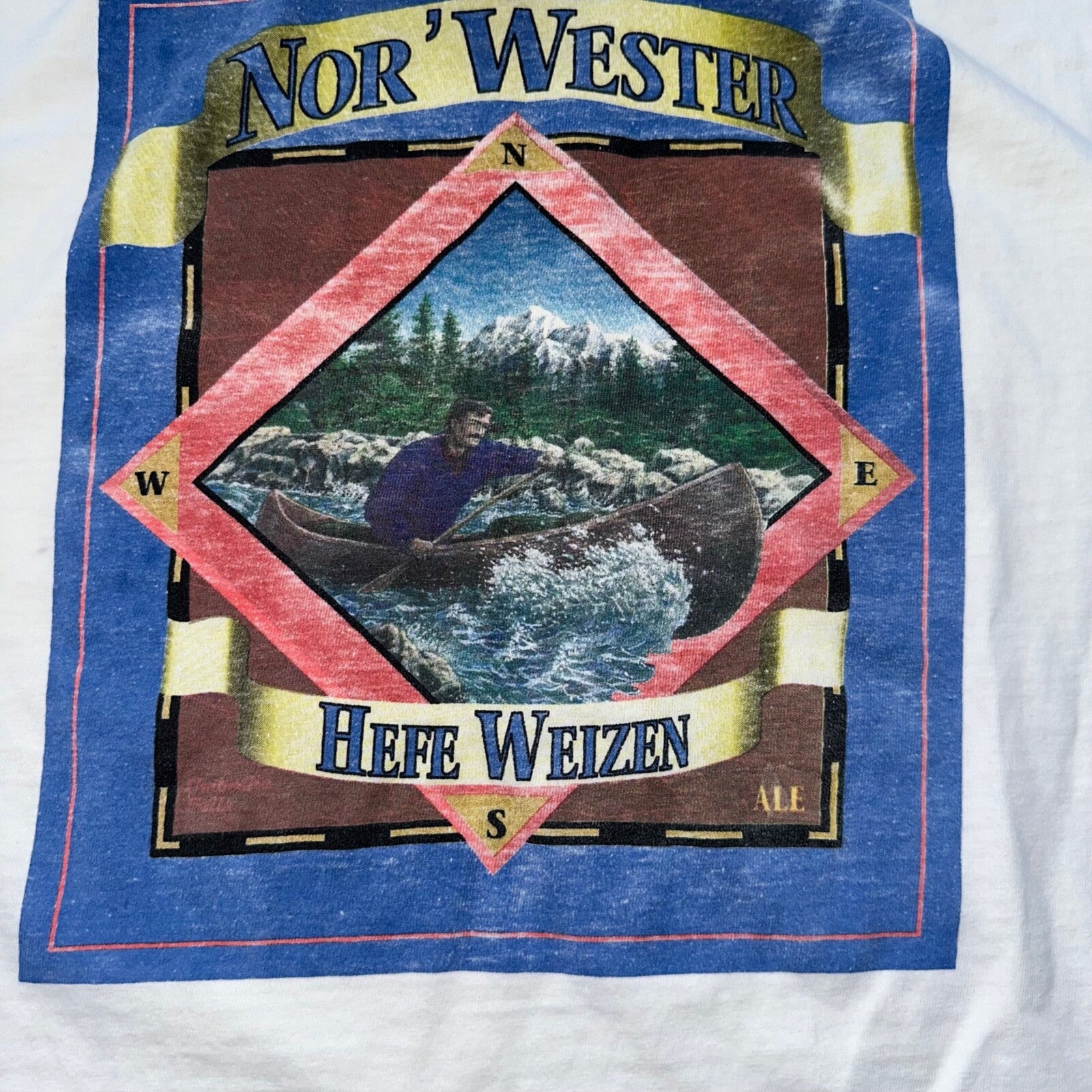 North West Kayak Vintage T Shirt White Thrashed Nor Wester Hefe Weizen Beer Rap
