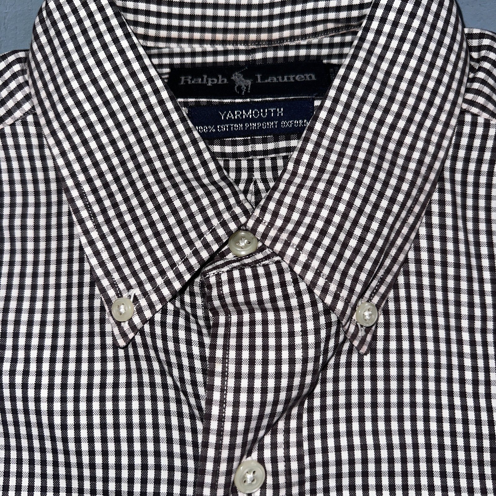 Ralph Lauren Shirt Black Shepperd Check Yarmouth Button Up Long Sleeve 15.5