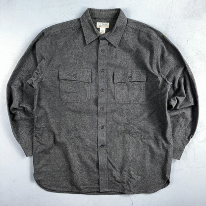 LL Bean VTG Mens L Chamois Cloth Gray Shirt Soft Cozy Flannel Cotton 90s