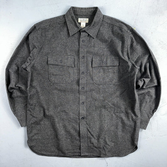 LL Bean VTG Mens L Chamois Cloth Gray Shirt Soft Cozy Flannel Cotton 90s