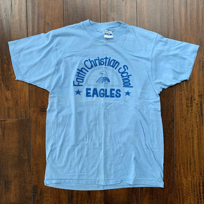 Eagles Faith Christian School Oregon Vintage T Shirt Blue USA Love Animals Rap