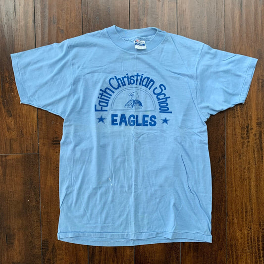 Eagles Faith Christian School Oregon Vintage T Shirt Blue USA Love Animals Rap