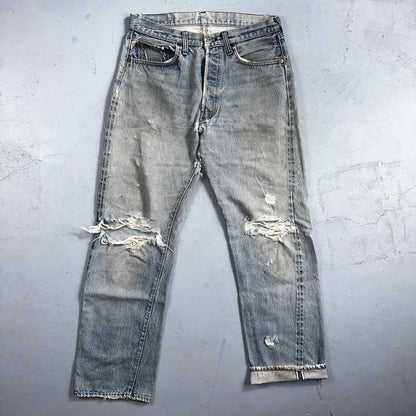 Levis 501 Vintage 80s Redline Selvedge USA XX Jeans Thrashed Light Act 31x29