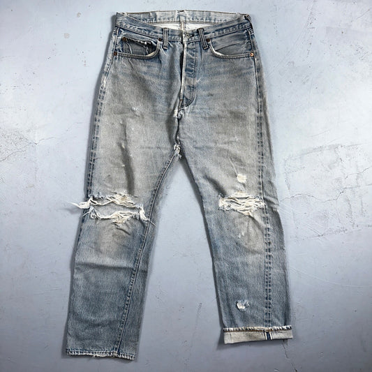 Levis 501 Vintage 80s Redline Selvedge USA XX Jeans Thrashed Light Act 31x29