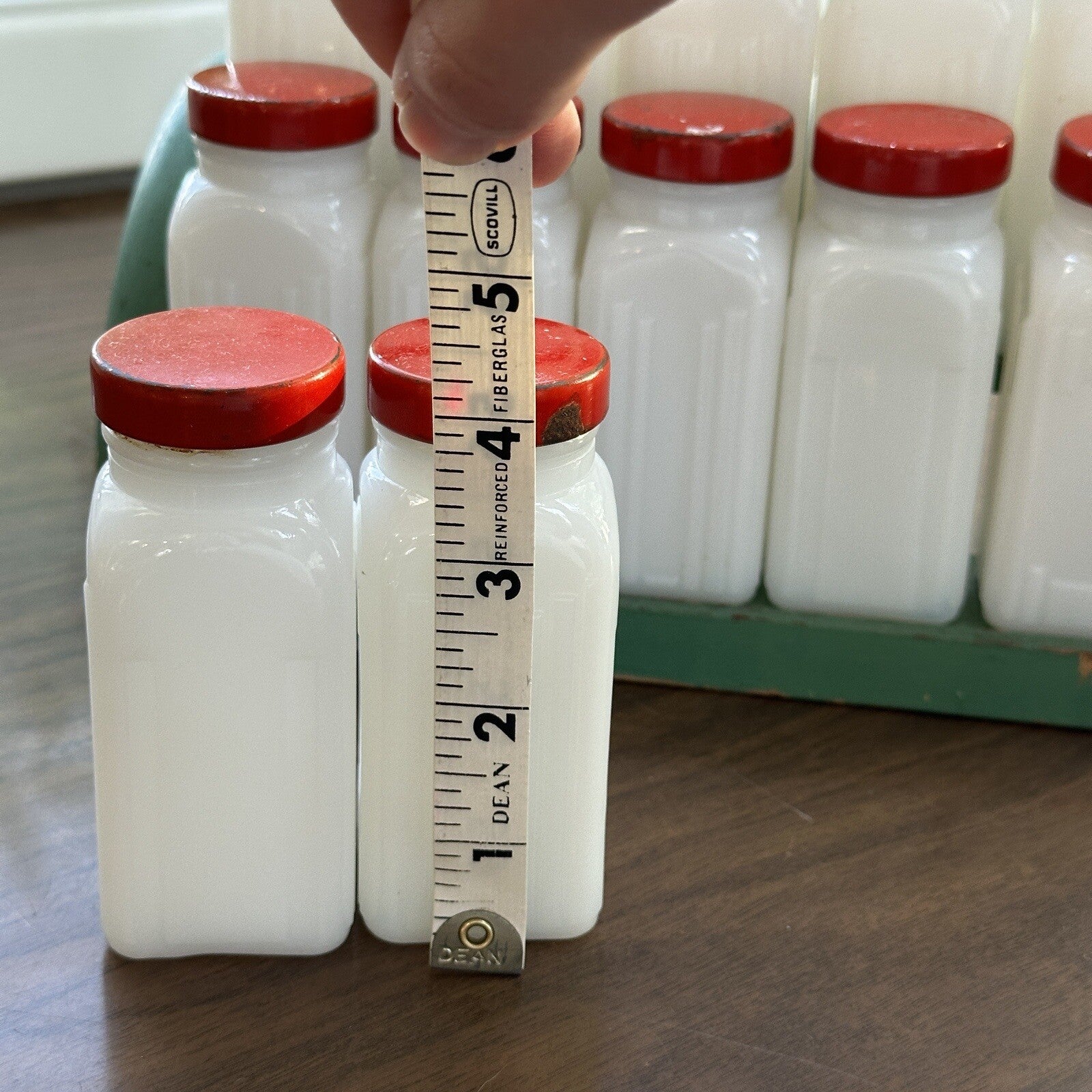 Griffith Milk Glass Spice Jar Set with Wooden Rack USA 1930s Art Deco 12 Pc