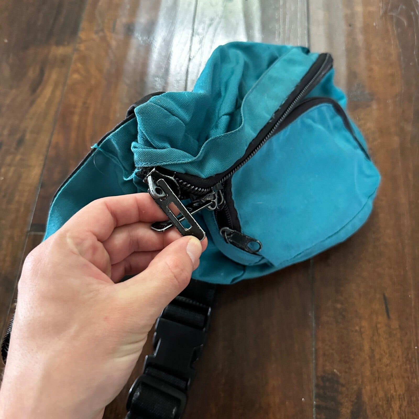 Vtg Large Blue Teal Fanny Waist Bag Pack Minimalistic Side 80s 90s Six Flags