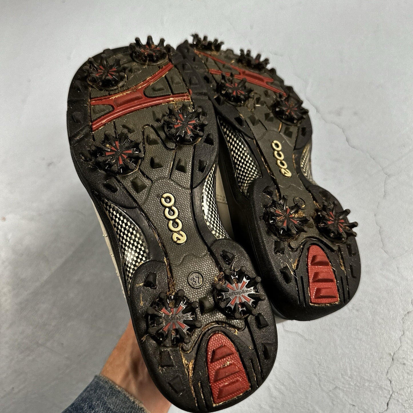 Ecco Shoes Womens 37 Soft Cleat Golf Sneakers Lace Up White Leather Comfort