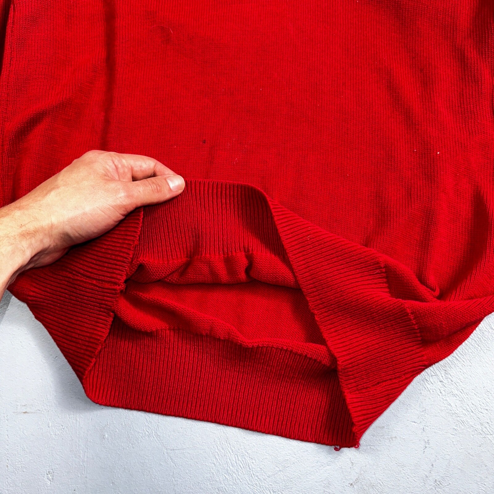 Lord Jeff VTG Medium M Pull Over Sweater Cotton Red USA 1970s 70s V Neck