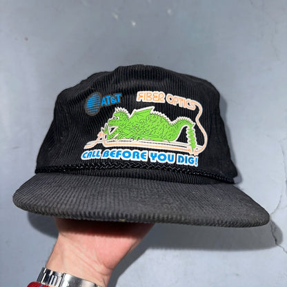 AT&T Fiber Optics Dragon Corduroy VTG Hat Cap Snapback Bell System Telephone Cal