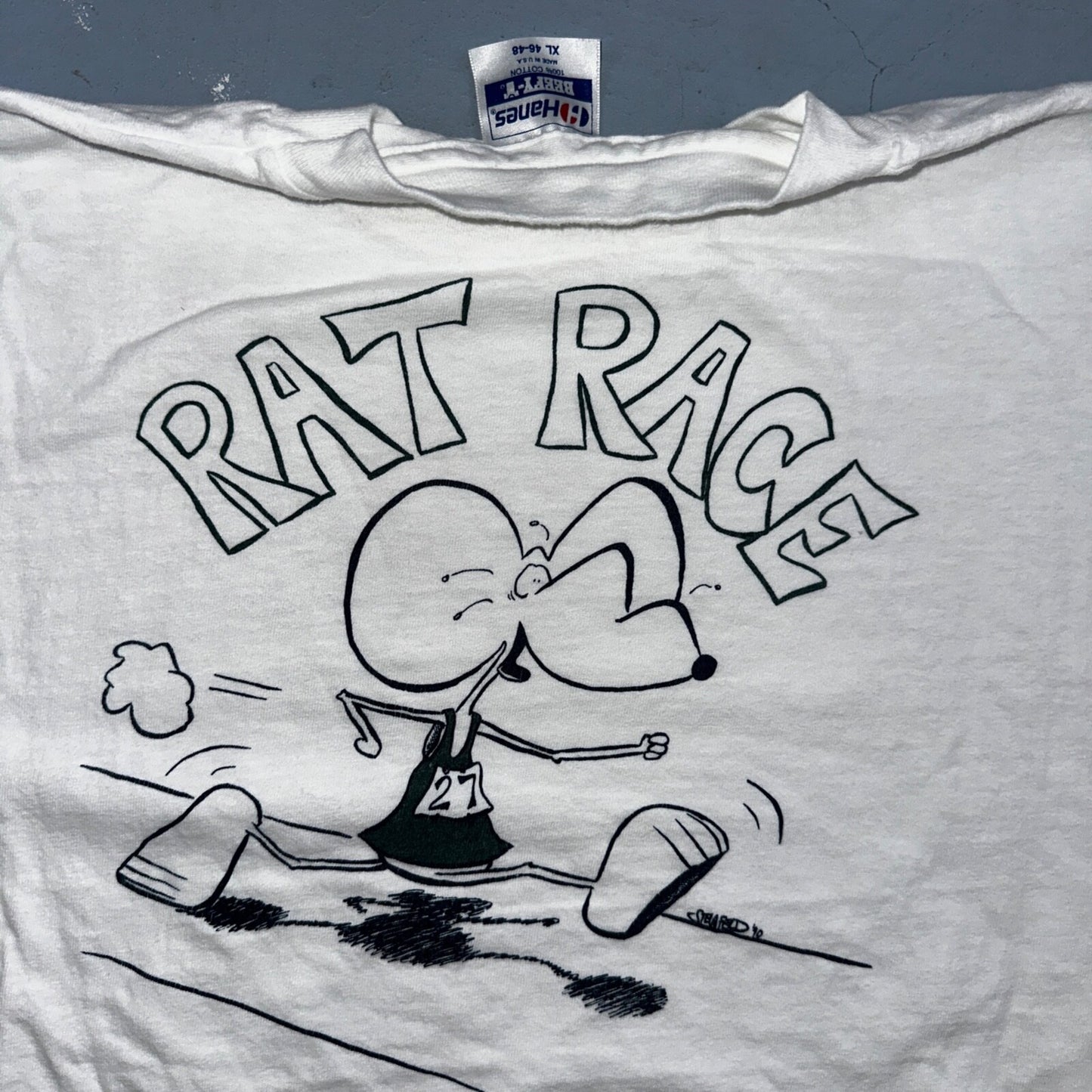 Rat Race Hanes Beefy XL Crazy VTG T Shirt 90s College Running 27 Funny Random