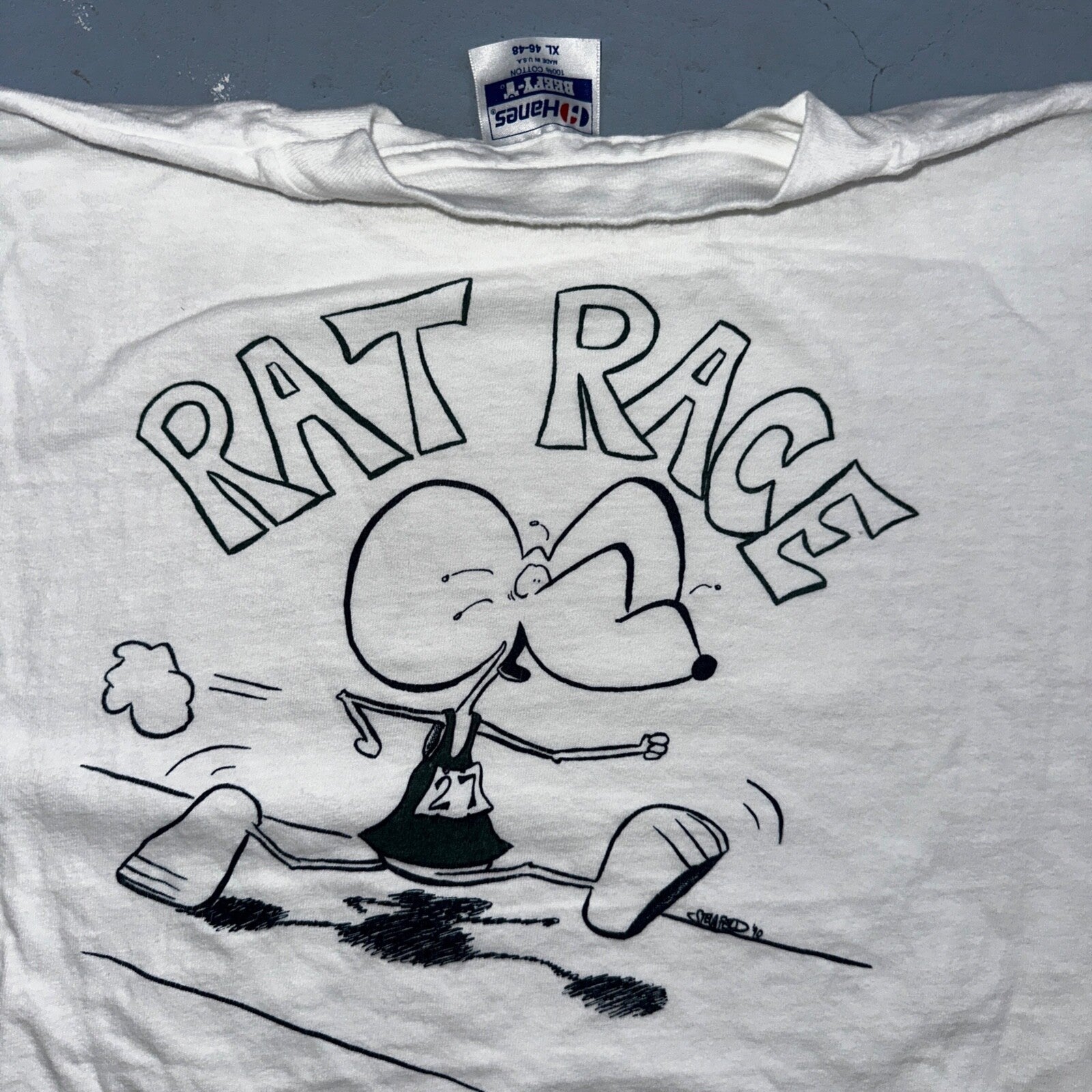 Rat Race Hanes Beefy XL Crazy VTG T Shirt 90s College Running 27 Funny Random