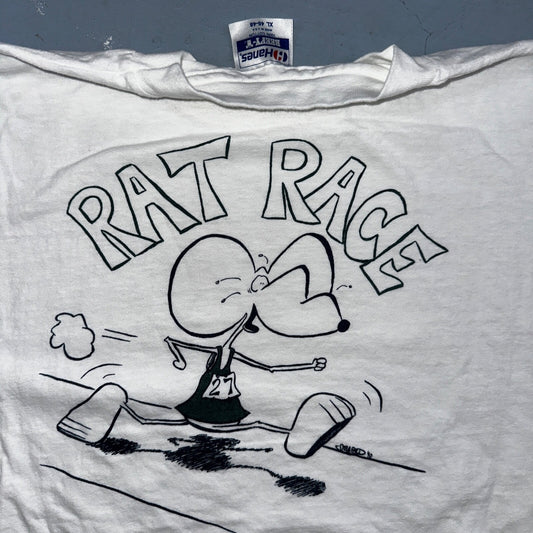 Rat Race Hanes Beefy XL Crazy VTG T Shirt 90s College Running 27 Funny Random