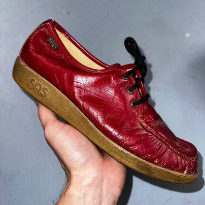 SAS Bounce Red Leather Lace Up Comfort Women's Shoes Sz 8 VTG 80s
