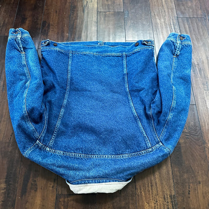 VTG Lee Storm Rider Blue Denim Blanket Lined Jacket Sz L Regular Wool USA MADE