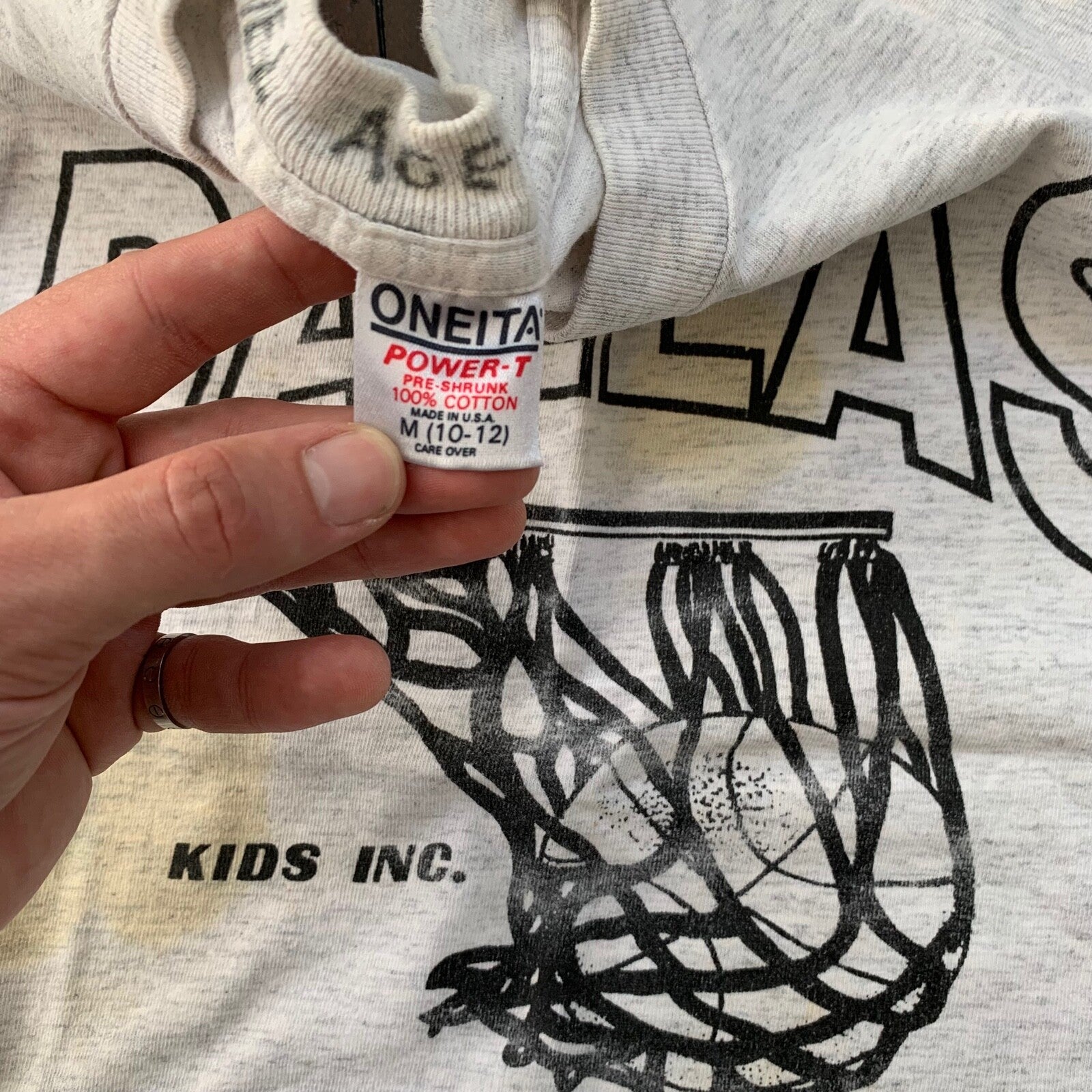 Oneita Boys Dallas Vintage T Shirt Basketball Sports Oregon Medium Gray 90s