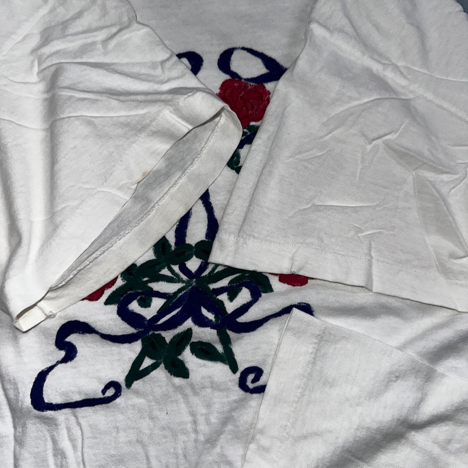 Hanes 70s Flower Art VTG T Shirt White Single Stitch Custom One Of A Kind Cute