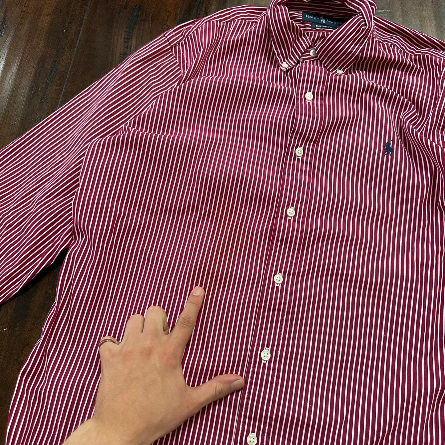 Polo Ralph Lauren Red Stripe Button Down Work Shirt Dress Vtg Up Y2K 90s Western