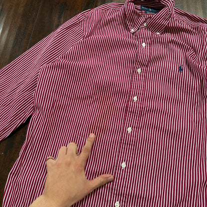 Polo Ralph Lauren Red Stripe Button Down Work Shirt Dress Vtg Up Y2K 90s Western