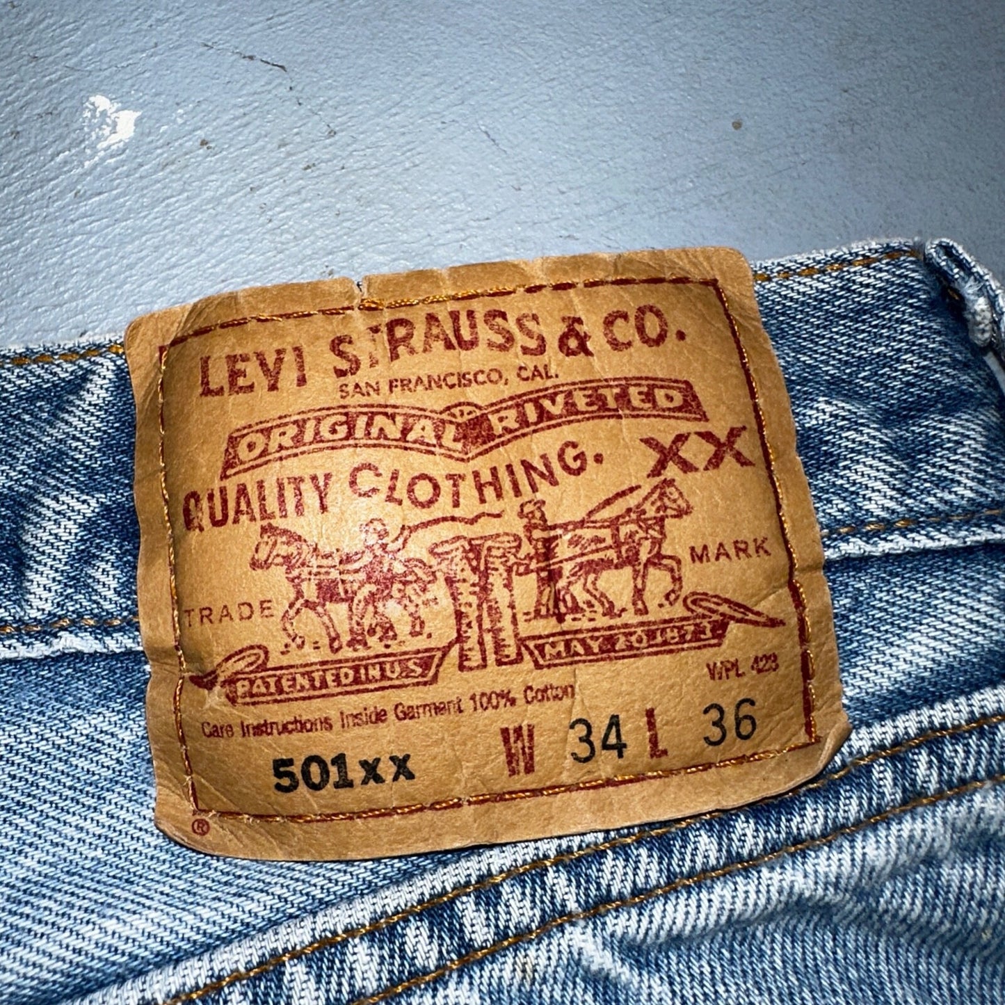 Levis 501 Vintage 90s XX Straight Leg Mexico Jeans 34x36 Light Wash Act 31x30