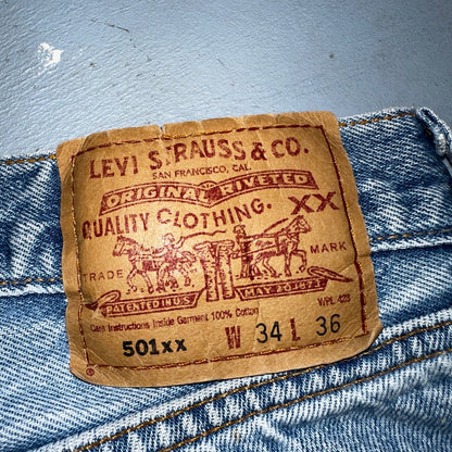 Levis 501 Vintage 90s XX Straight Leg Mexico Jeans 34x36 Light Wash Act 31x30