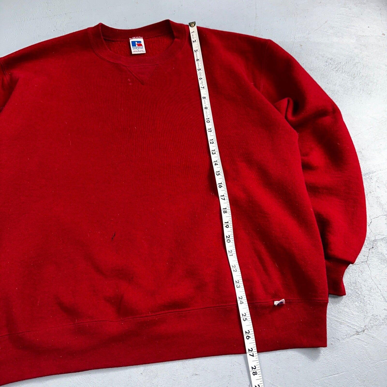 Russell Athletic USA L Sweatshirt 90s VTG Crewneck Red Basic Blank Essential