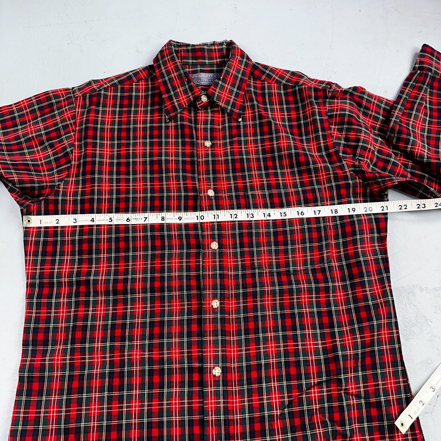 Vintage Pendleton Shirt Mens M Wool Plaid Flannel USA Button 1970s 70s Red