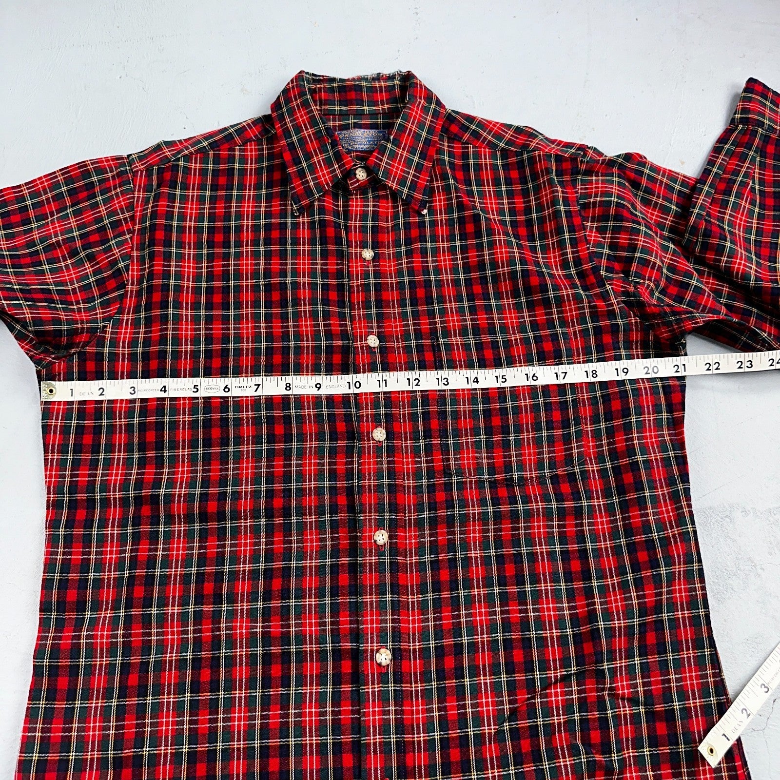 Vintage Pendleton Shirt Mens M Wool Plaid Flannel USA Button 1970s 70s Red
