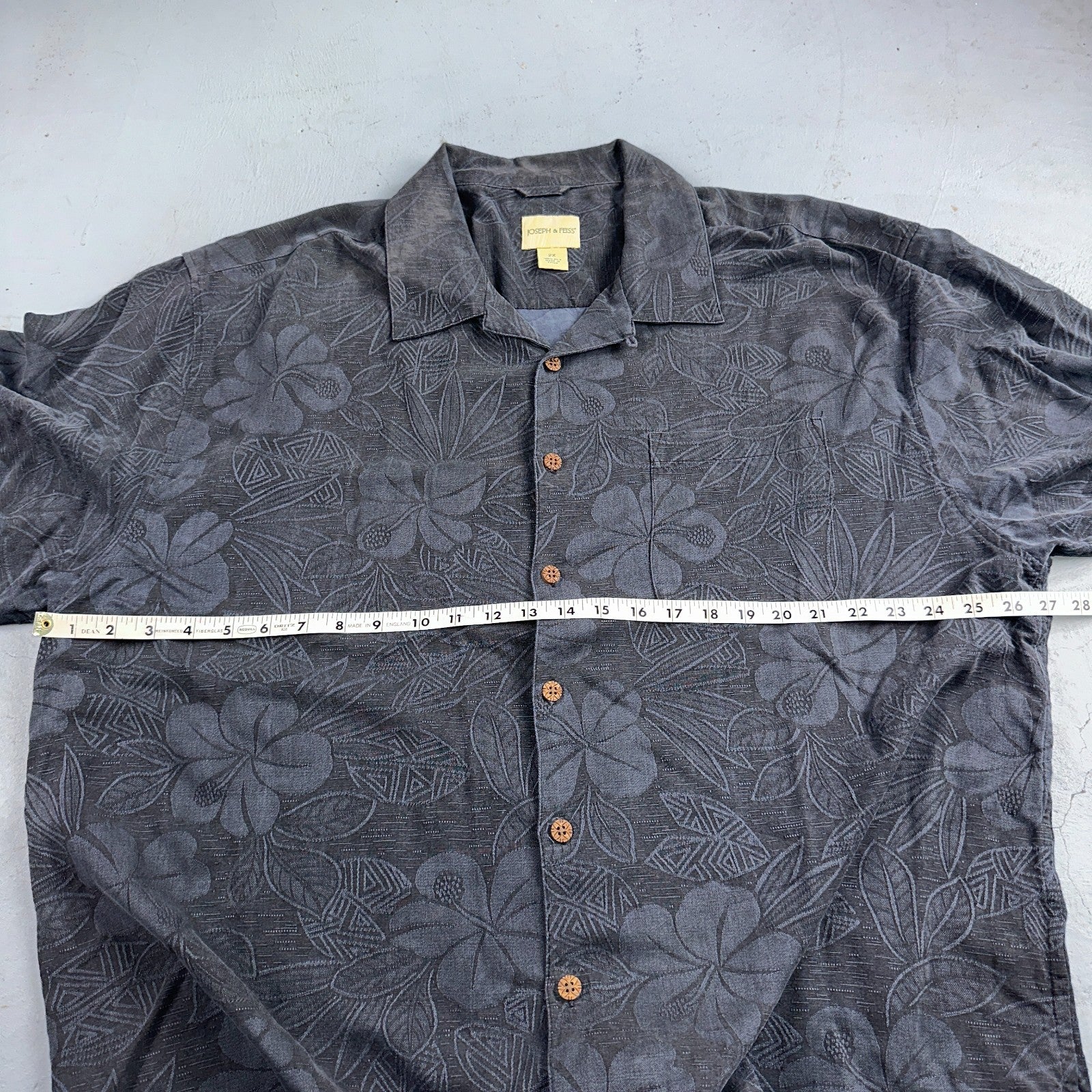 Joseph & Feiss Silk Shirt Mens XXL Short Sleeve Button Up Floral Camp Black Gray