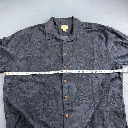 Joseph & Feiss Silk Shirt Mens XXL Short Sleeve Button Up Floral Camp Black Gray