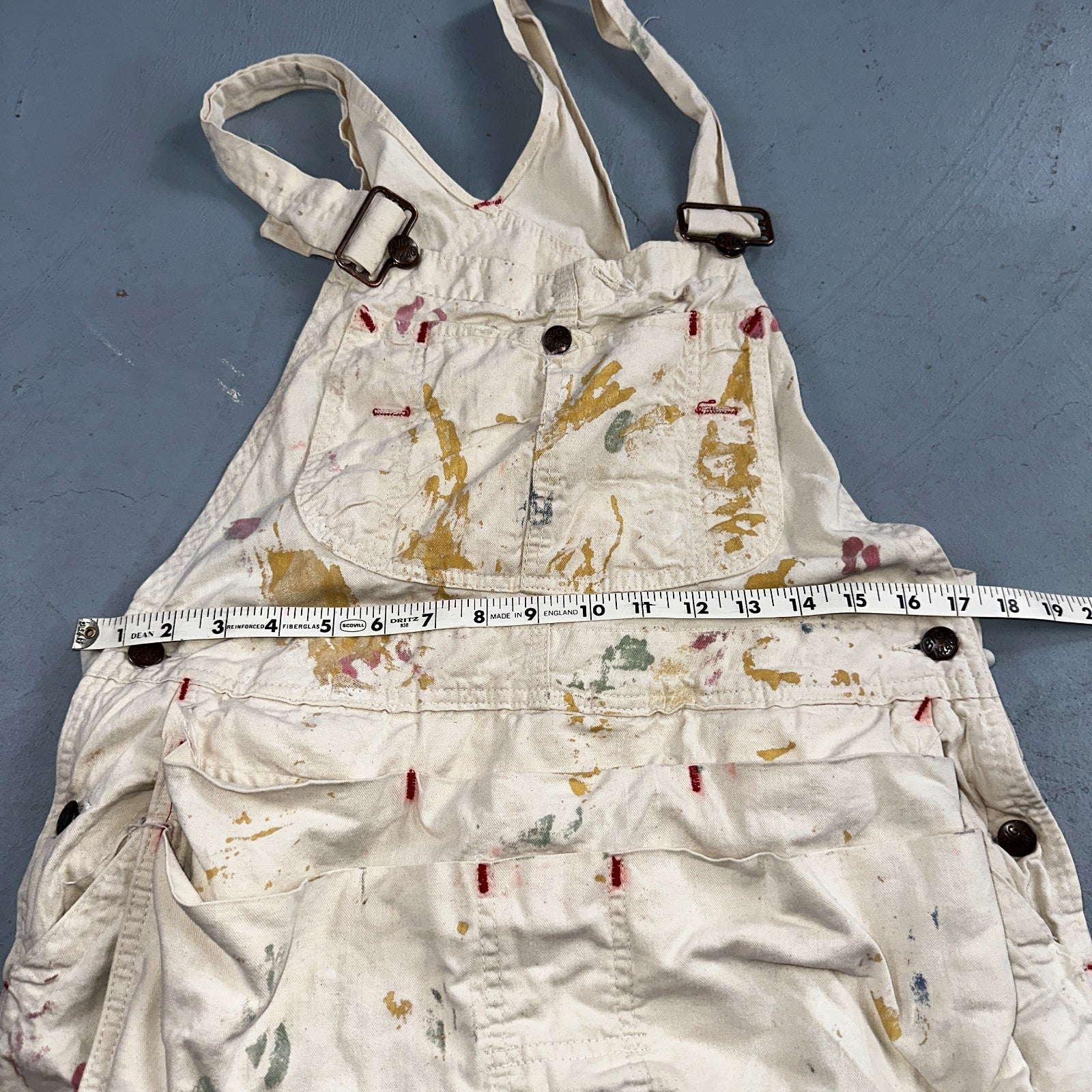 VTG Big Mac White Thrashed Overalls Carpenter Bibs Workwear Painter Paint Stain