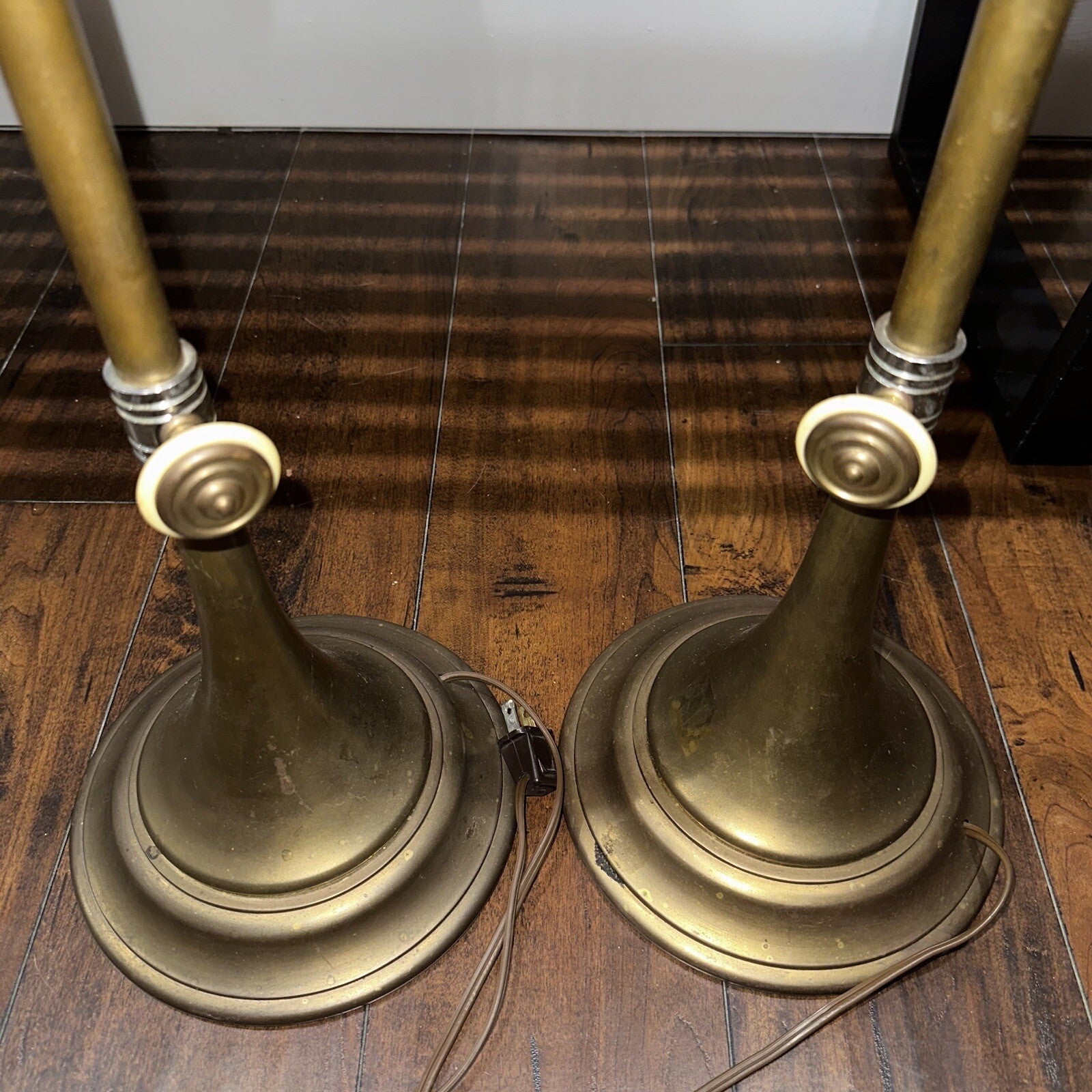 Pair 1986 CHAPMAN Tall Brass Horn Shaped Lamps 1985 Vintage MCM Design Nelson