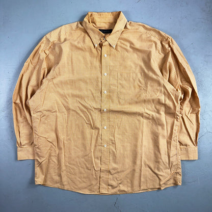Brooks Brothers No Iron Button Down Long Sleeve Orange White Check Shirt 2XL