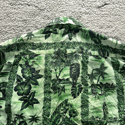 Vintage 50s Hawaiian Aloha Print Shirt Rockabilly Honolulu 60s Button USA Green