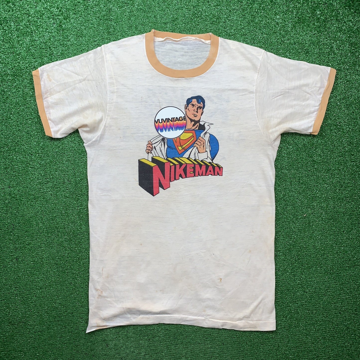 NIKEMAN 70s Vintage Nike T Shirt Ringer OG Rare Grail Geisha Hike Superman Rap