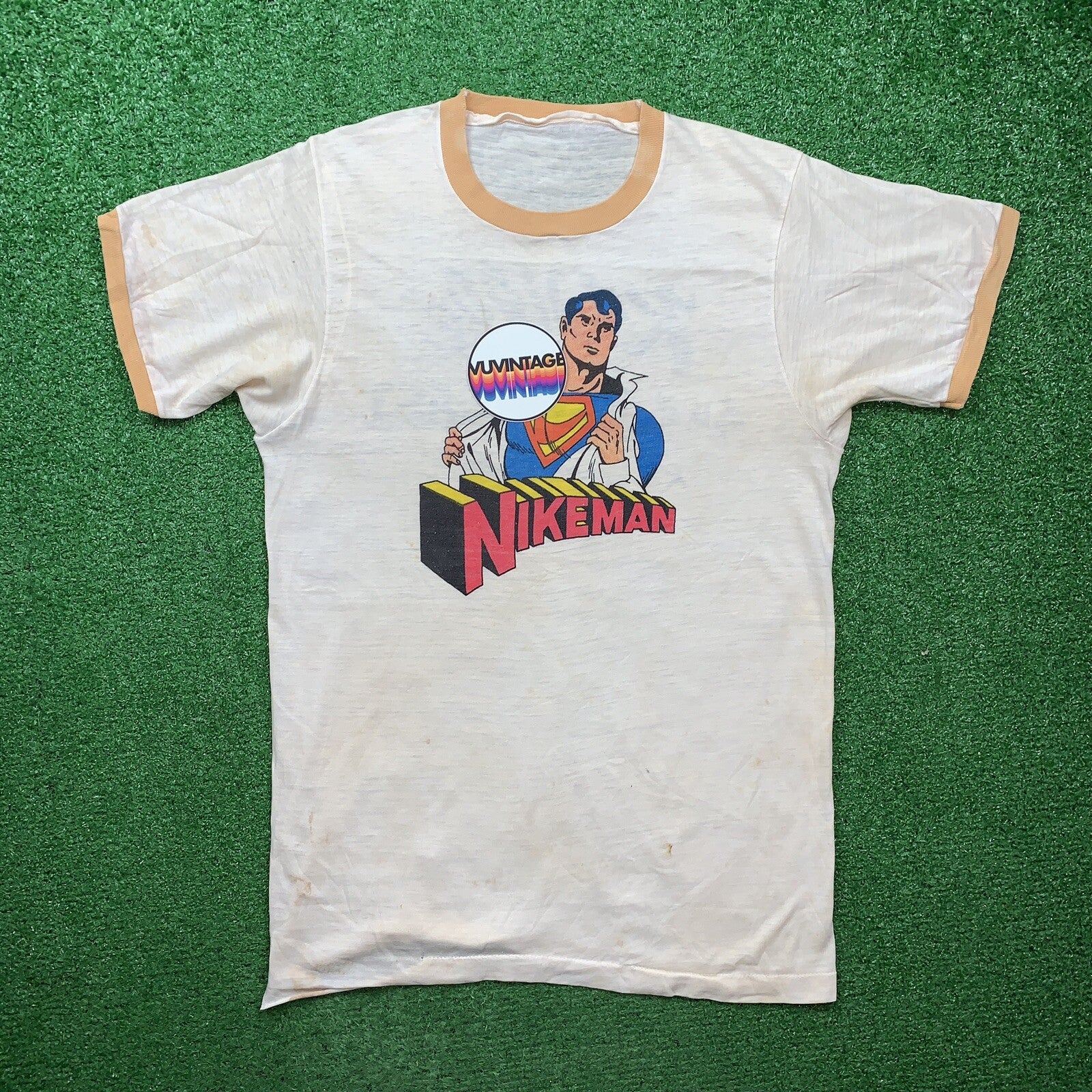 NIKEMAN 70s Vintage Nike T Shirt Ringer OG Rare Grail Geisha Hike Superman Rap