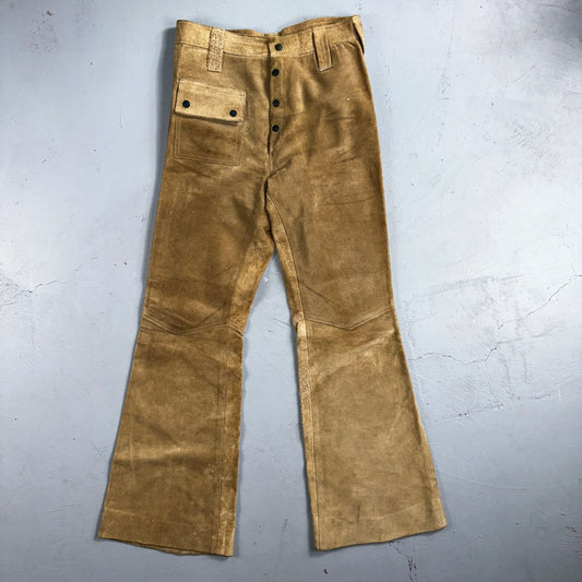 Vintage 1960s Leather Pants 28 Wide Leg Brown Rockabilly 60s Cowboy Suede 27x30