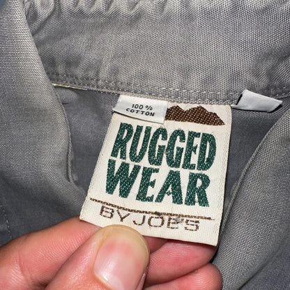 Rugged Wear Joes Jeans Shirt Gray Large Button Up Pockets Workwear Cotton VTG