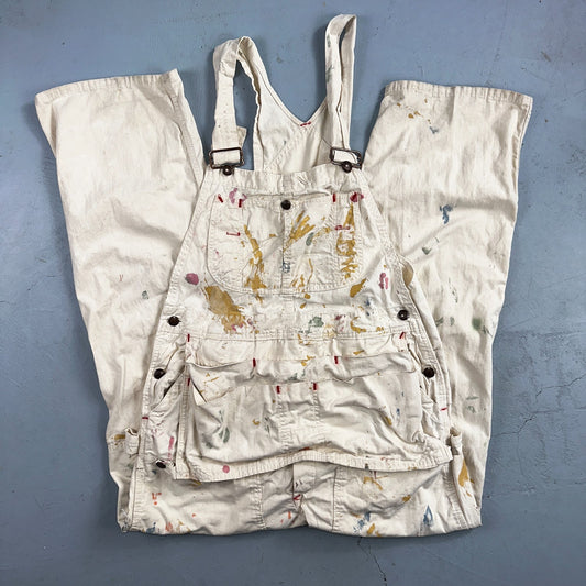 VTG Big Mac White Thrashed Overalls Carpenter Bibs Workwear Painter Paint Stain