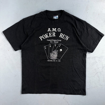 Hanes 1982 Poker Run VTG T Shirt Aces Cool Black 80s AMO Central Oregon July 18
