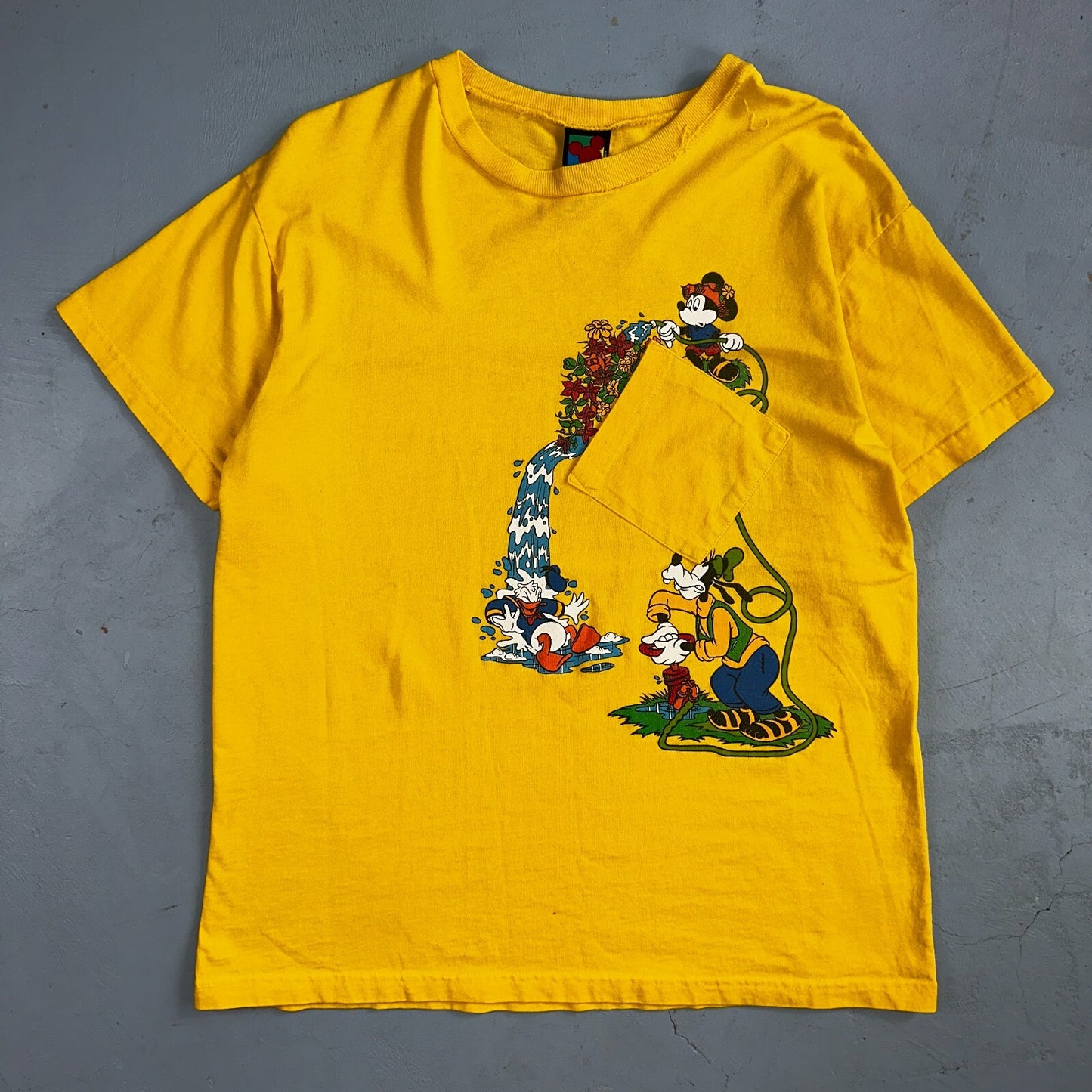 Disney Mickey Mouse Tilted Pocket 90s VTG T Shirt Y2K Goofy Cute Graphic Fun