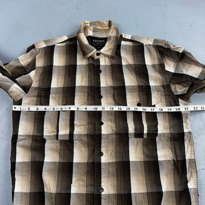 Filson Washed Feather Cloth Button Shirt Small Light White Grey Charcoal Ivory