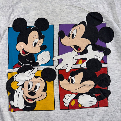 Disney Mickey Mouse VTG T Shirt Colorblock Gray Small Cute Graphic 80s Fun