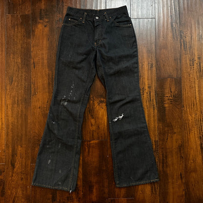 VTG Sears Put On 70s Pants 501 Bell Bottom Flare Rockabilly Cowboy 26x30 BLACK