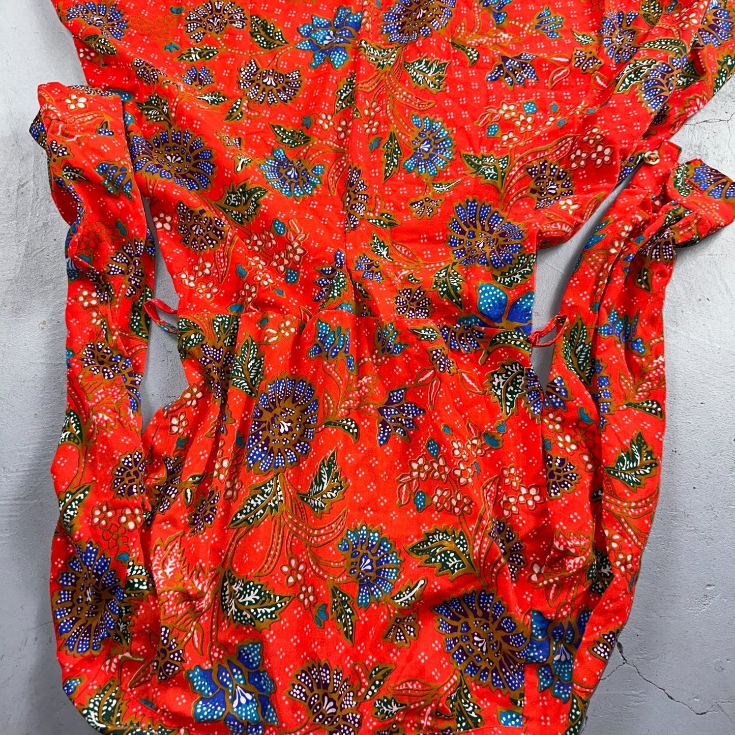 Vintage Denise Maxi Dress Red Floral Batik Boho 70s Style Hermosa Beach CA Rare