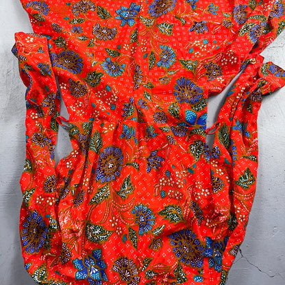 Vintage Denise Maxi Dress Red Floral Batik Boho 70s Style Hermosa Beach CA Rare