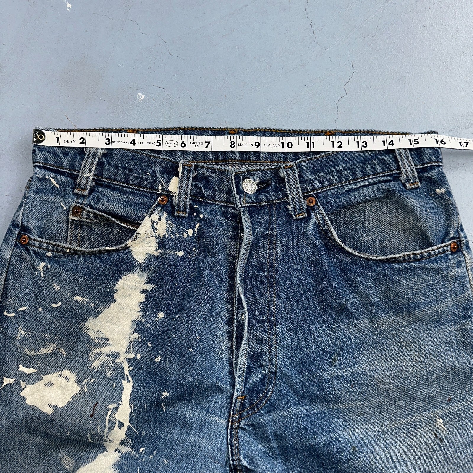 Levis 501 Vintage 80s USA XX Straight Leg Jeans Blue 20502 Paint 34x32 Act 32x30