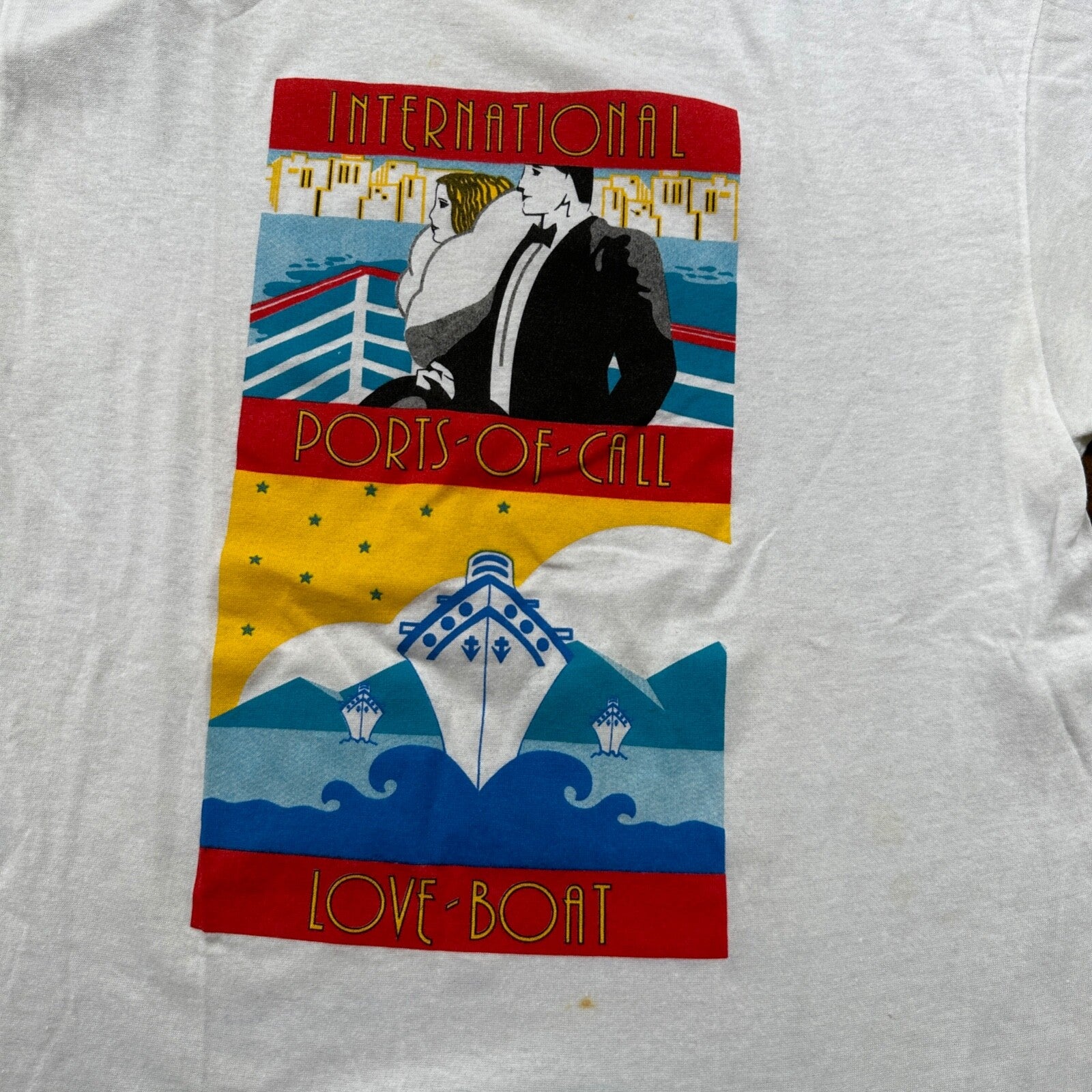 Love Boat Art VTG T Shirt Poetry Romantic Travel USA Rare Sailing 90s Internatio